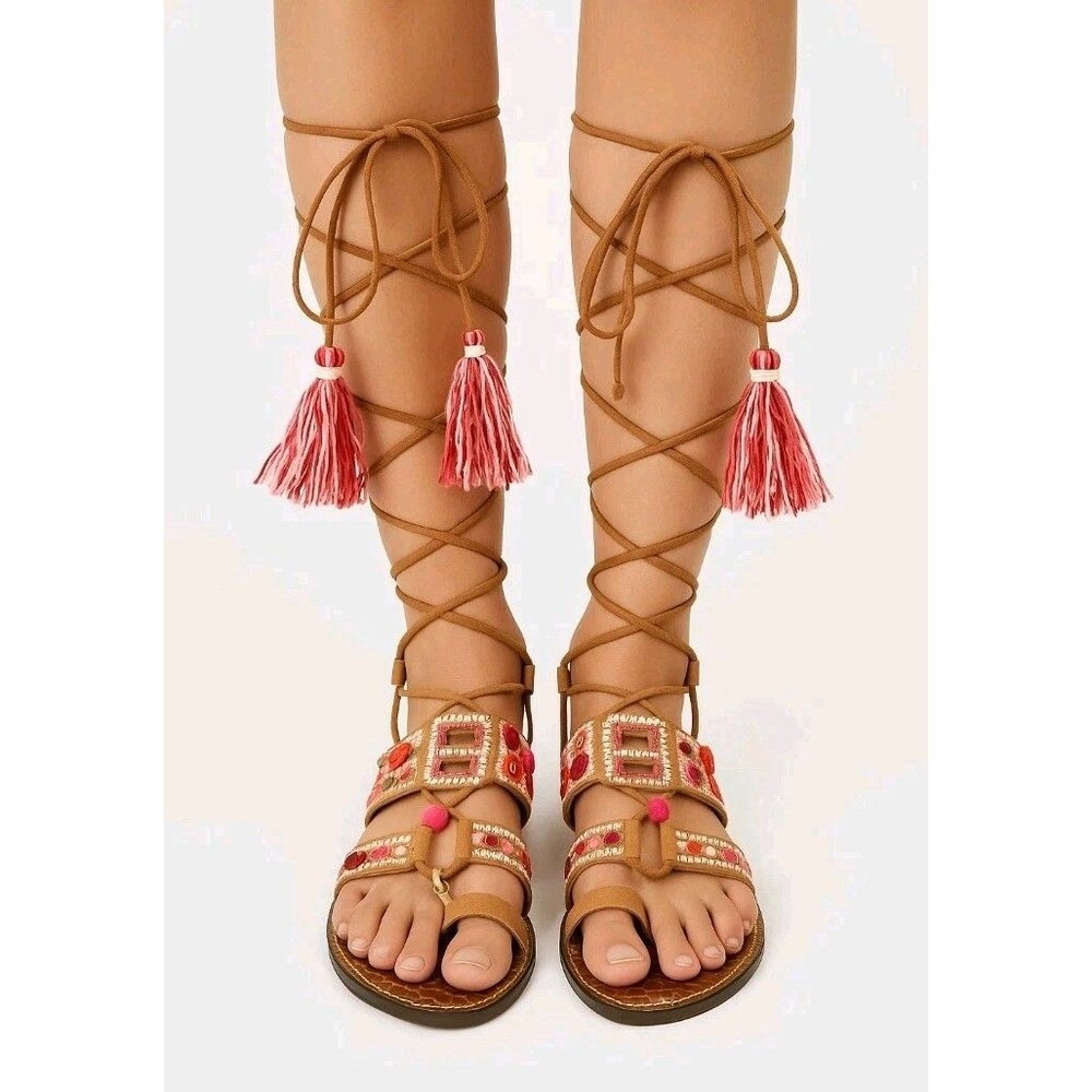 Sam Edelman Gretchen Boho Gladiator Tassle Sandal Pink Mixed Womens 9 Festival